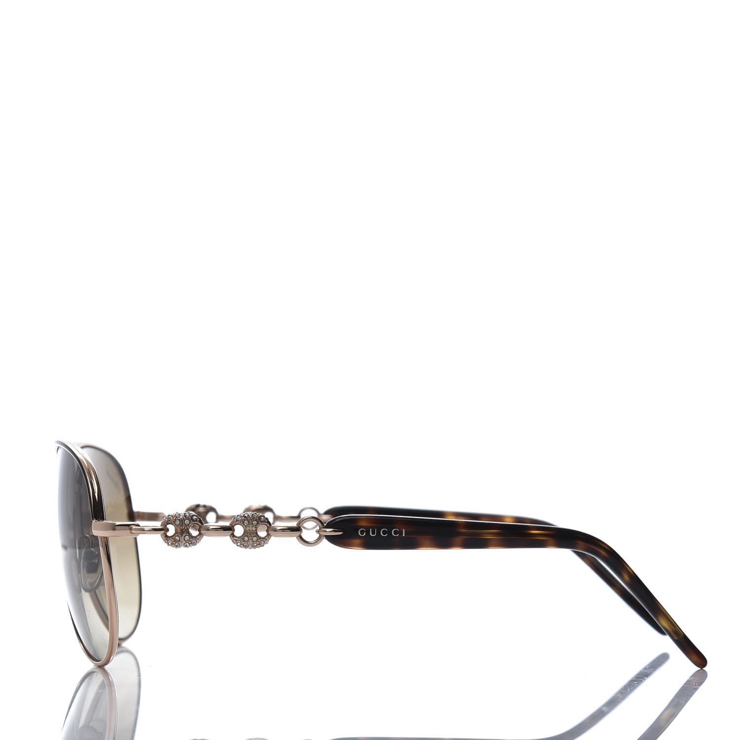Gucci Crystal Aviator Marina Chain Sunglasses GG 4239/N/S Gold Havana 3 of 8