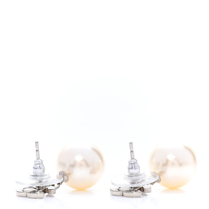 Chanel Crystal Pearl CC Drop Earrings Silver 3 of 5