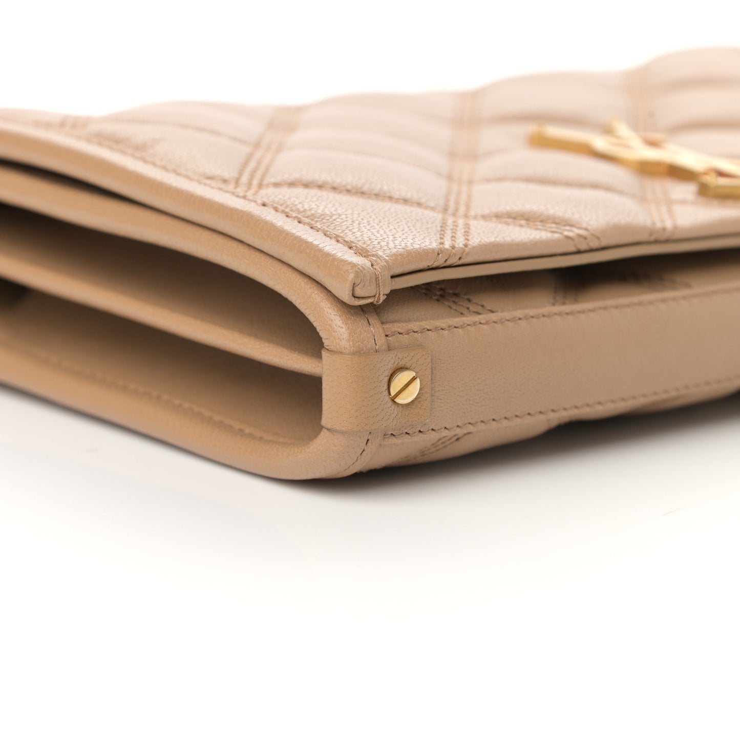 Lambskin Diamond Quilted Becky Chain Wallet Natural Tan