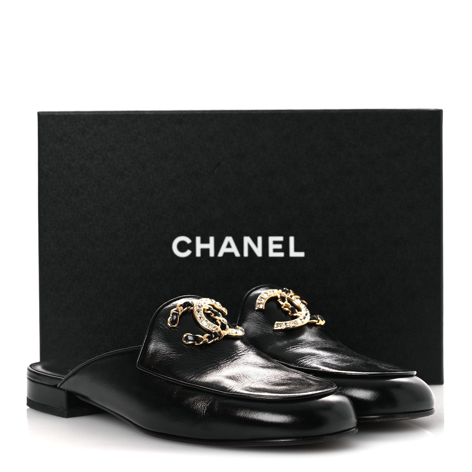 Chanel Shiny Calfskin Crystal CC Mules 41 Black 12 of 12