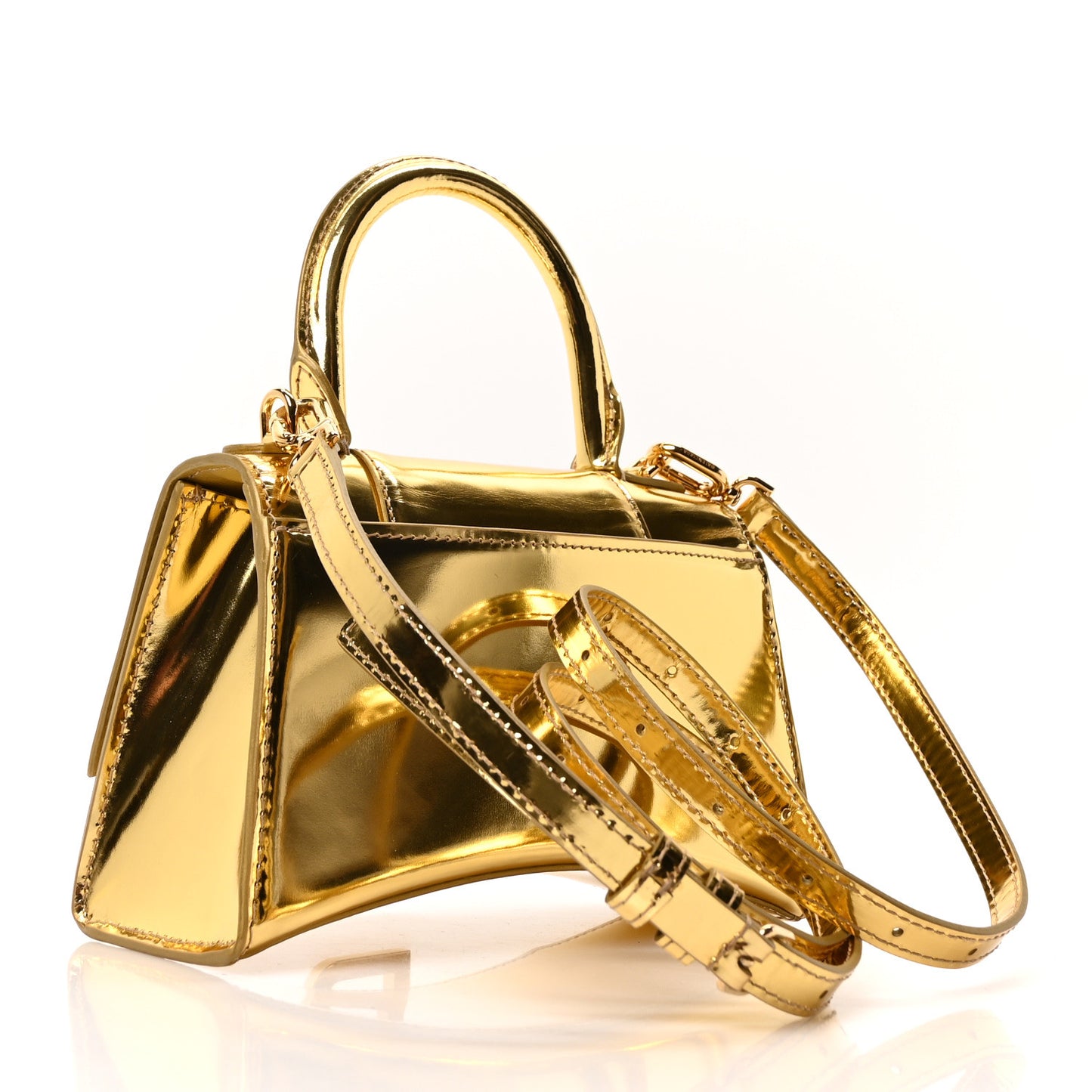 Metallic Calfskin Hourglass Top Handle Bag XS Gold
