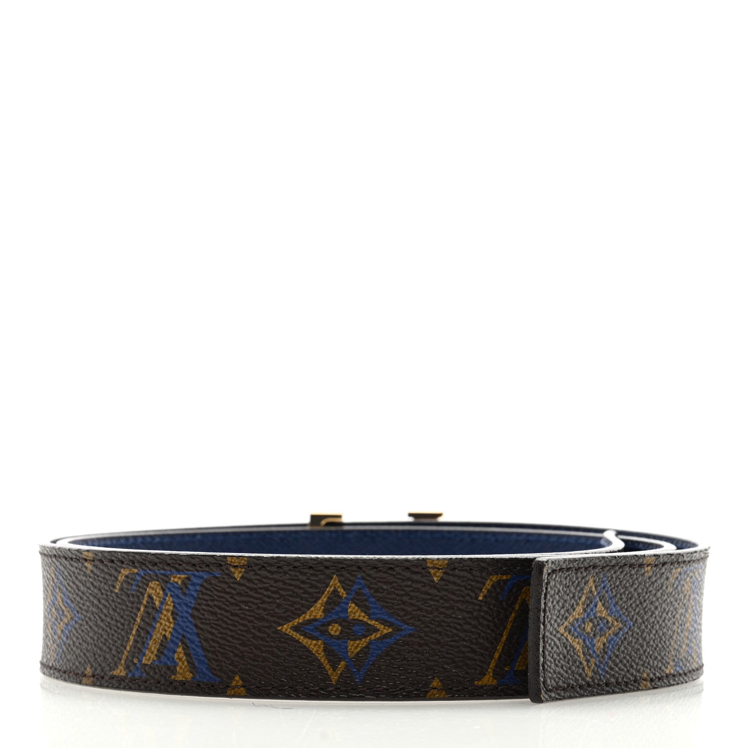 Louis Vuitton Calfskin Rainbow Monogram 30mm LV Initiales Reversible Belt 80 32 Blue 2 of 4