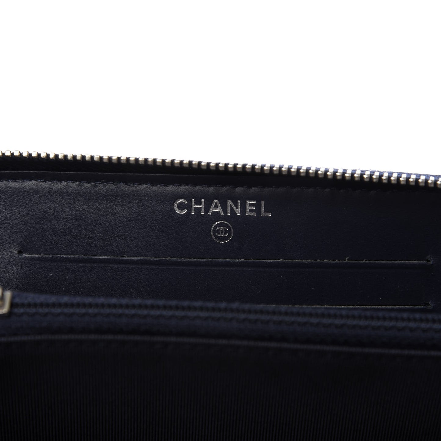 Caviar Chevron Quilted Large Gusset Zip Around Wallet Navy