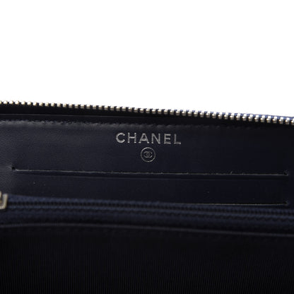 Chanel Caviar Chevron Quilted Large Gusset Zip Around Wallet Navy 6 of 9