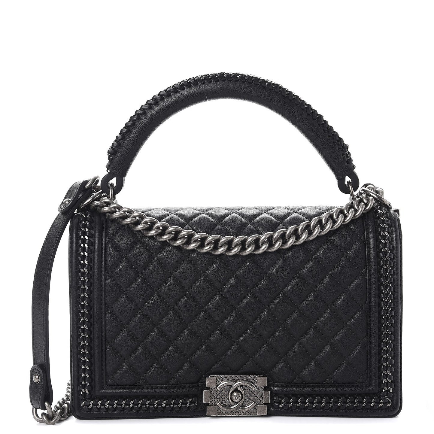 Calfskin Quilted New Medium Boy Top Handle Flap Black