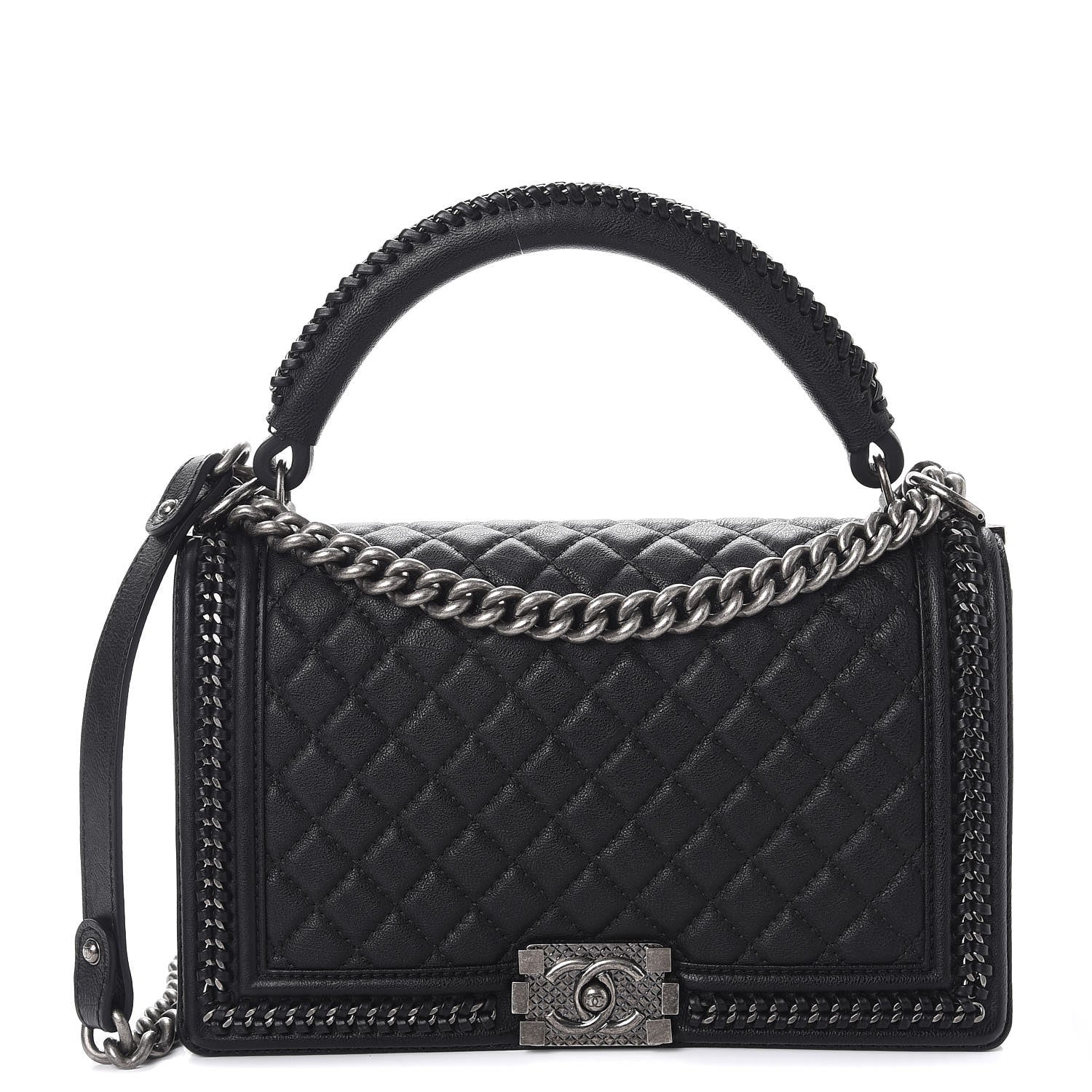 Chanel Calfskin Quilted New Medium Boy Top Handle Flap Black 1 of 8