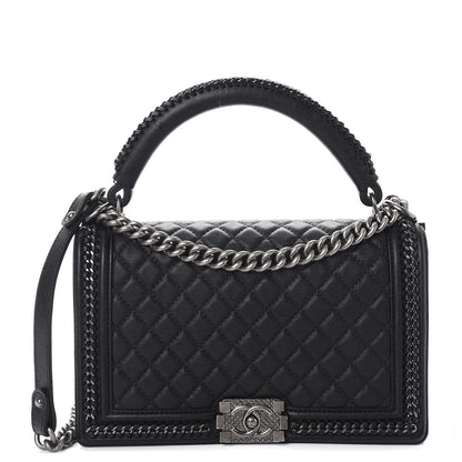Chanel Calfskin Quilted New Medium Boy Top Handle Flap Black 1 of 8