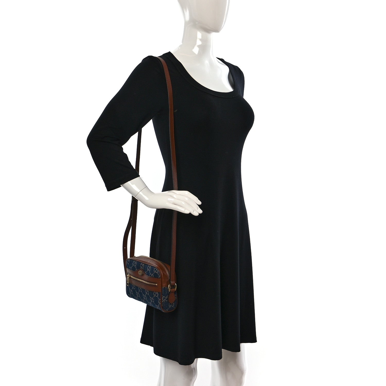 Gucci New Denim GG Monogram Dollar Calfskin Mini Ophidia Shoulder Bag Blue Tea Cuir Epilog 2 of 11