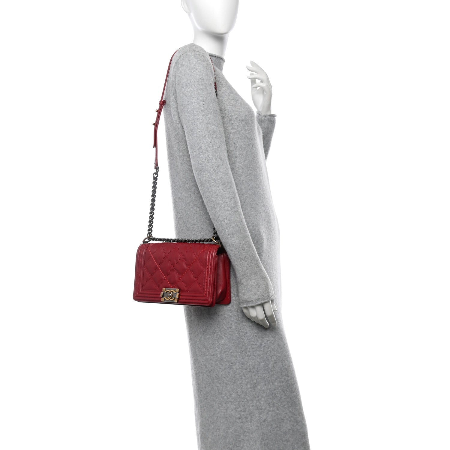 Chanel Calfskin Quilted Double Stitch Medium Boy Flap Red 2 of 13