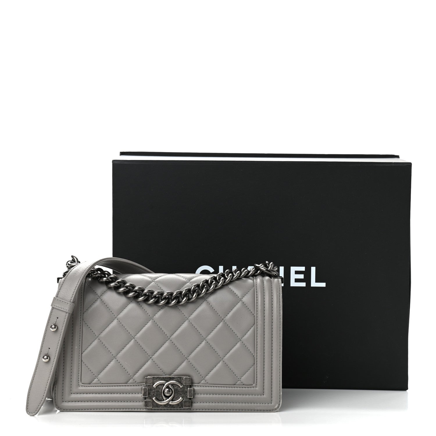 Chanel Lambskin Quilted Medium Boy Flap Grey 13 of 13