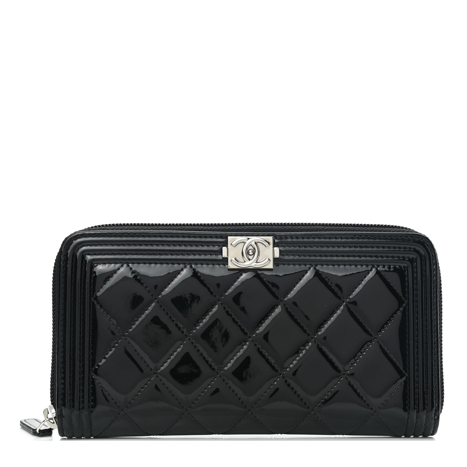 Chanel Patent Calfskin Quilted Boy L-Gusset Zip Wallet Black 1 of 8