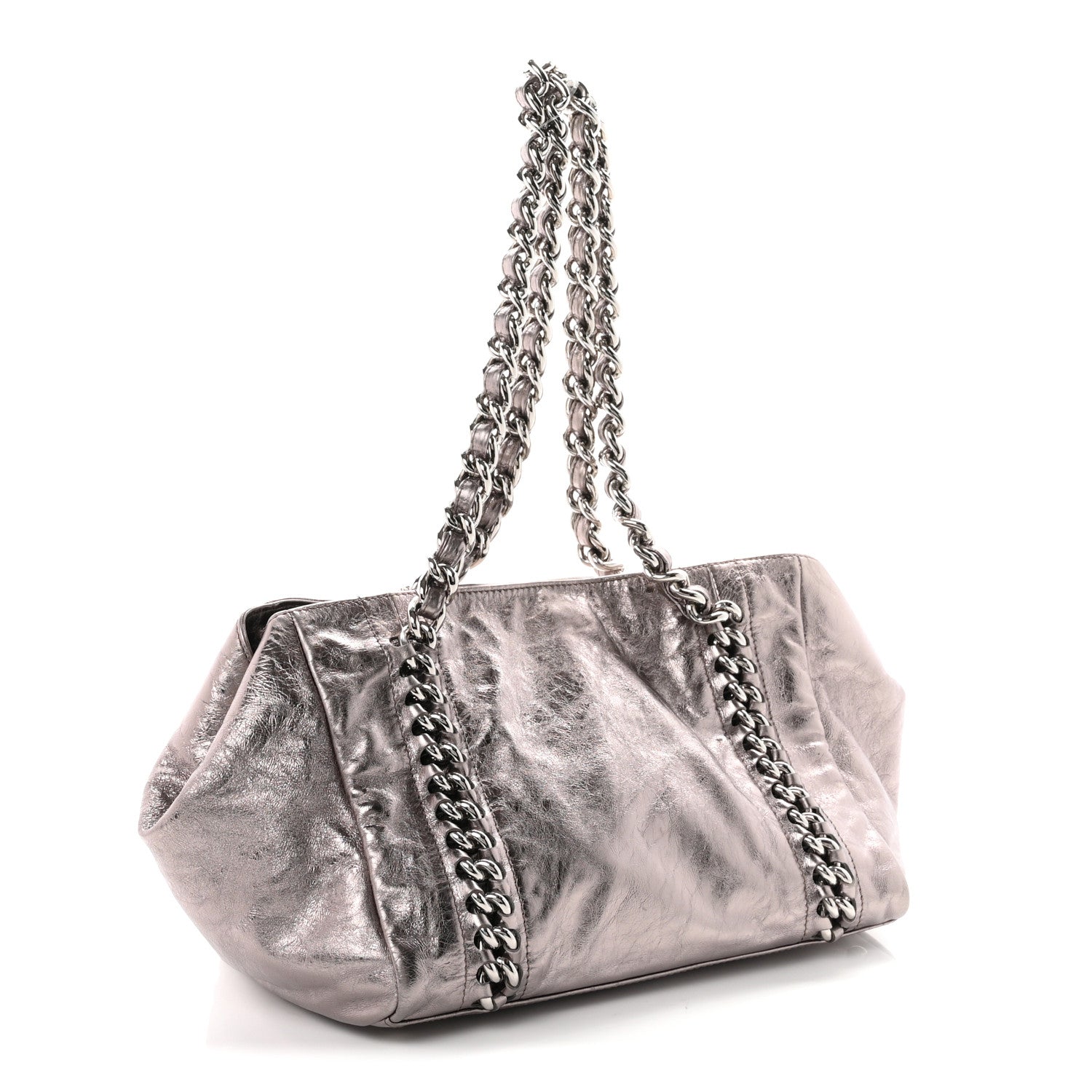 Chanel Metallic Cracked Calfskin Modern Chain Tote Dark Silver 2 of 9