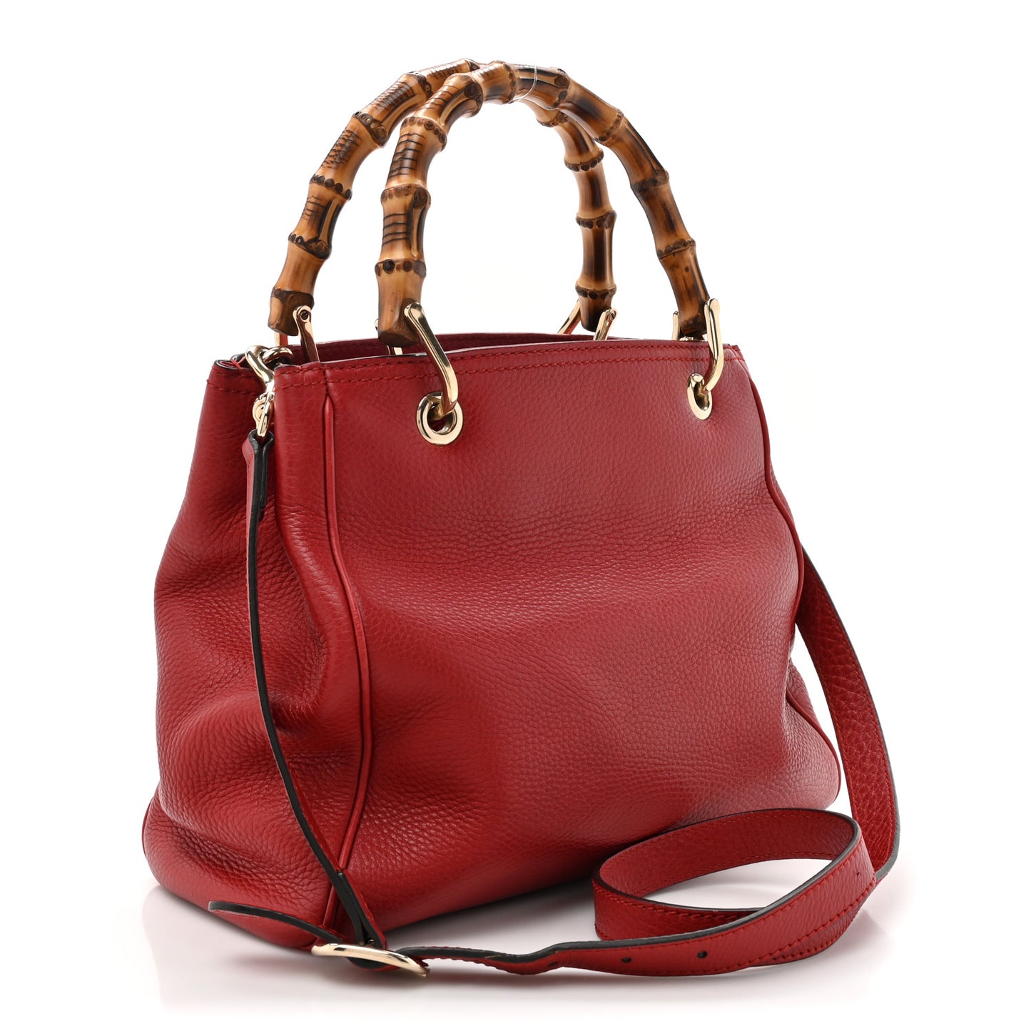 Calfskin Small Bamboo Shopper Tote Red