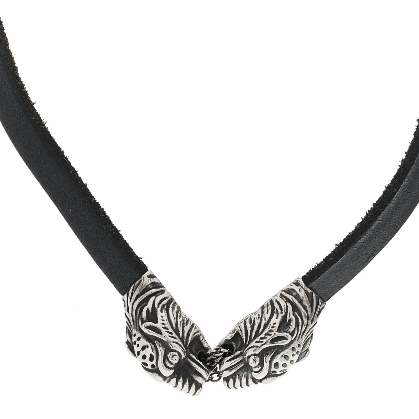 Sterling Silver Calfskin Tigers Head Choker Necklace