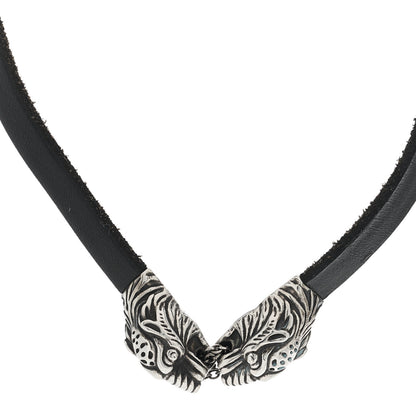 Gucci Sterling Silver Calfskin Tigers Head Choker Necklace 1 of 6