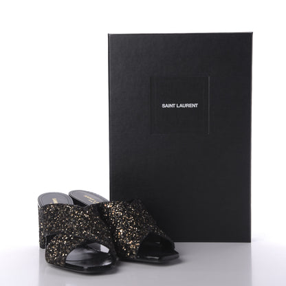 Saint Laurent Glitter LouLou 70 Mule Sandals 37 Black Gold 10 of 10