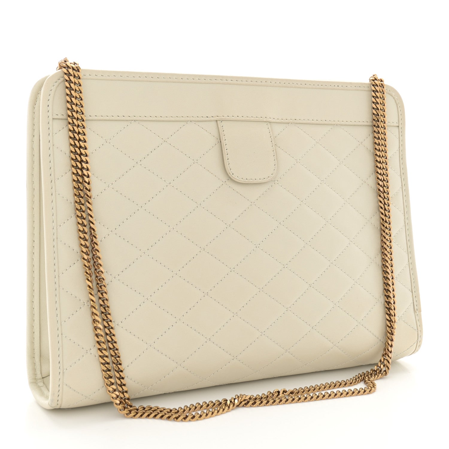 Saint Laurent Lambskin Quilted Monogram Baby Victoire Chain Clutch Blanc Vintage 3 of 12