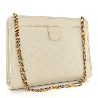 Saint Laurent Lambskin Quilted Monogram Baby Victoire Chain Clutch Blanc Vintage 3 of 12