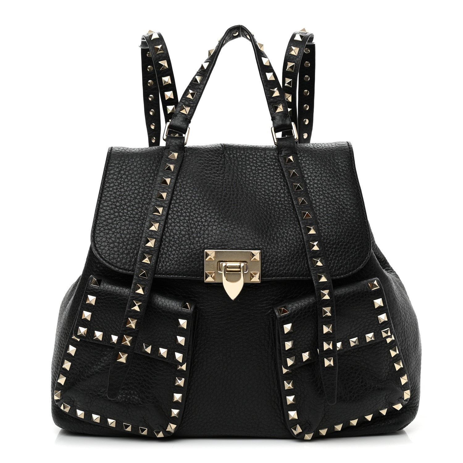 Valentino Garavani Pebbled Calfskin Rockstud Double Pocket Backpack Black 1 of 9