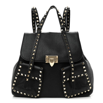 Valentino Garavani Pebbled Calfskin Rockstud Double Pocket Backpack Black 1 of 9