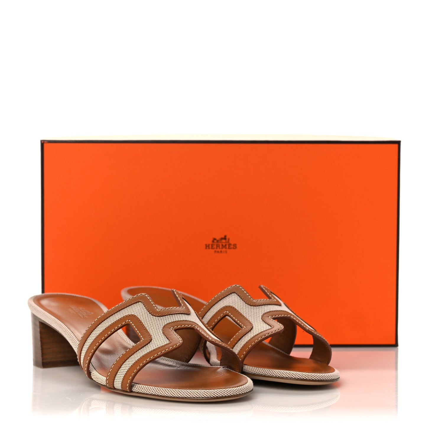 Calfskin Canvas Oasis Sandals 37 Noisette Beige Dore