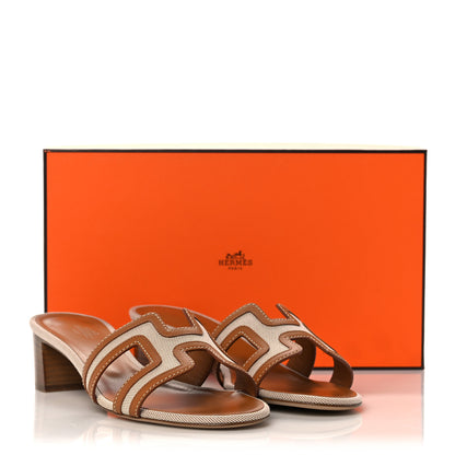 Hermes Calfskin Canvas Oasis Sandals 37 Noisette Beige Dore 9 of 9