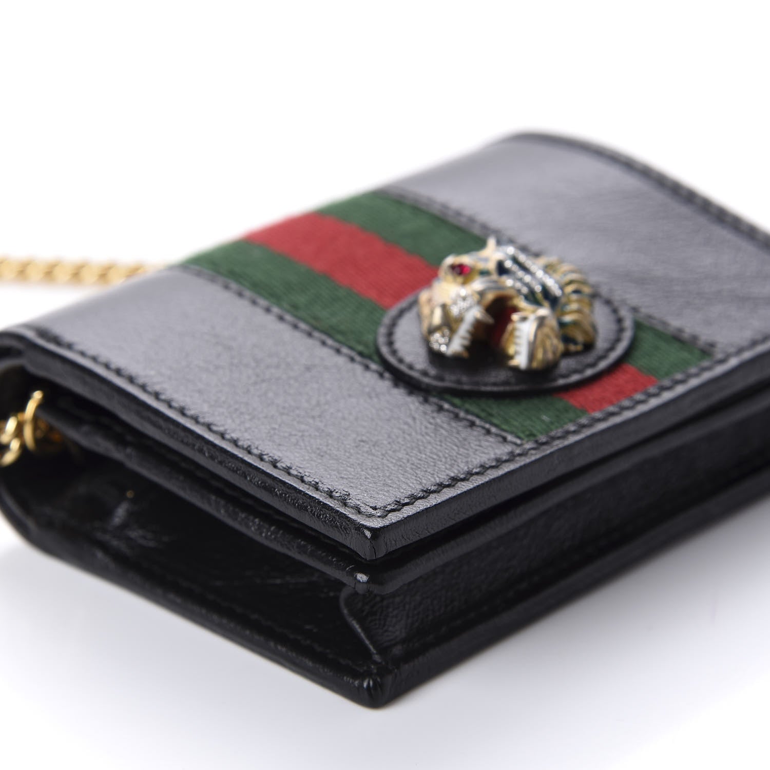 Gucci Calfskin Web Rajah Chain Card Case Wallet Black 6 of 11