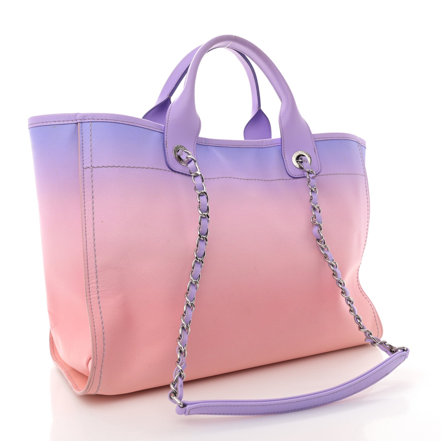 Chanel Shaded Calfskin Small Deauville Tote Light Purple Pink Coral 4 of 16