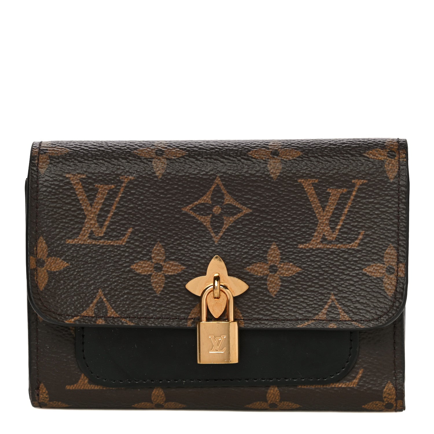 Louis Vuitton Monogram Flower Lock Compact Wallet Black 1 of 14