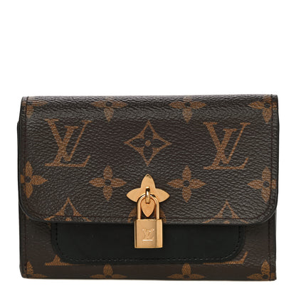 Louis Vuitton Monogram Flower Lock Compact Wallet Black 1 of 14