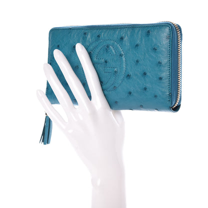Gucci Ostrich Soho Zip Around Wallet Teal 2 of 7