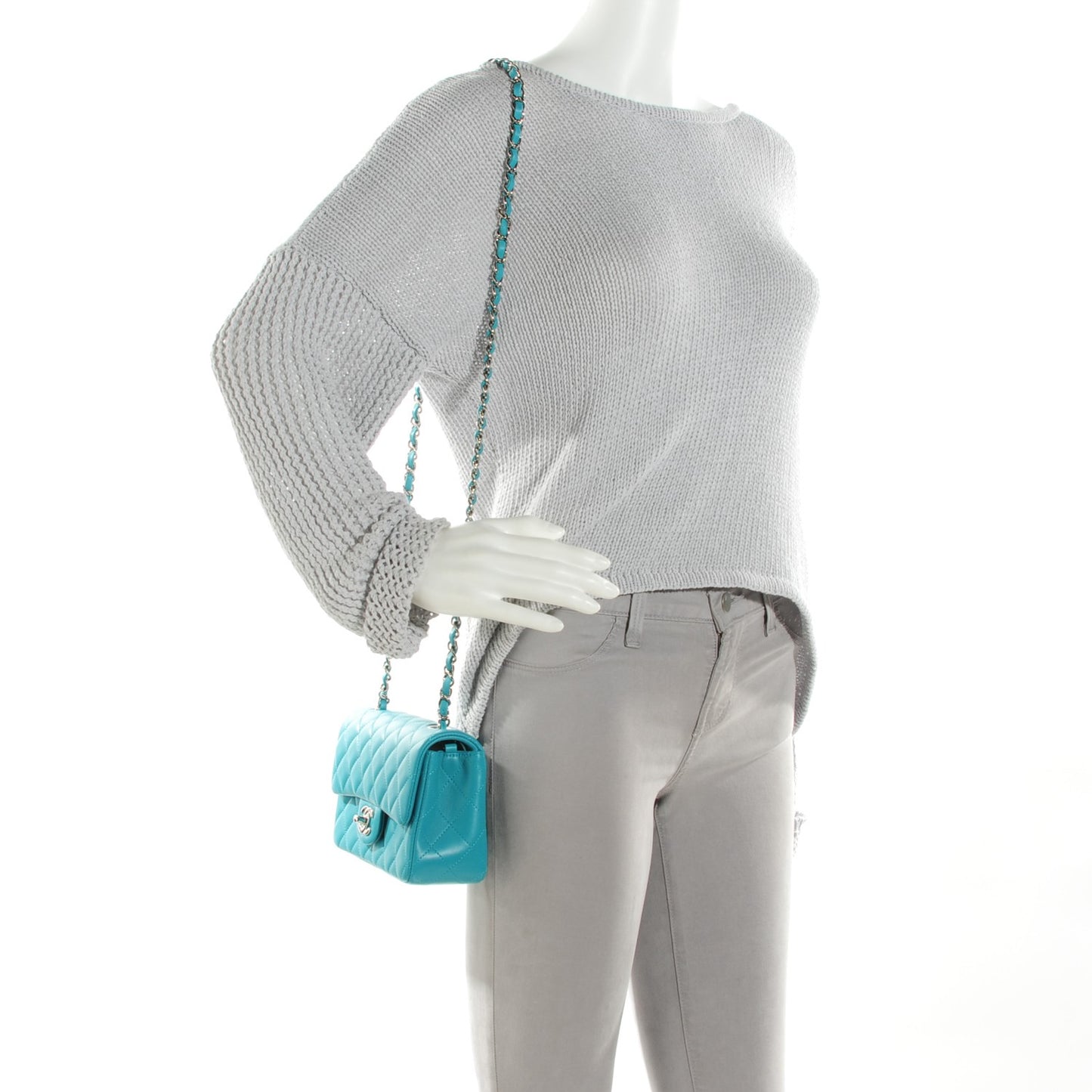 Lambskin Quilted Mini Rectangular Flap Turquoise