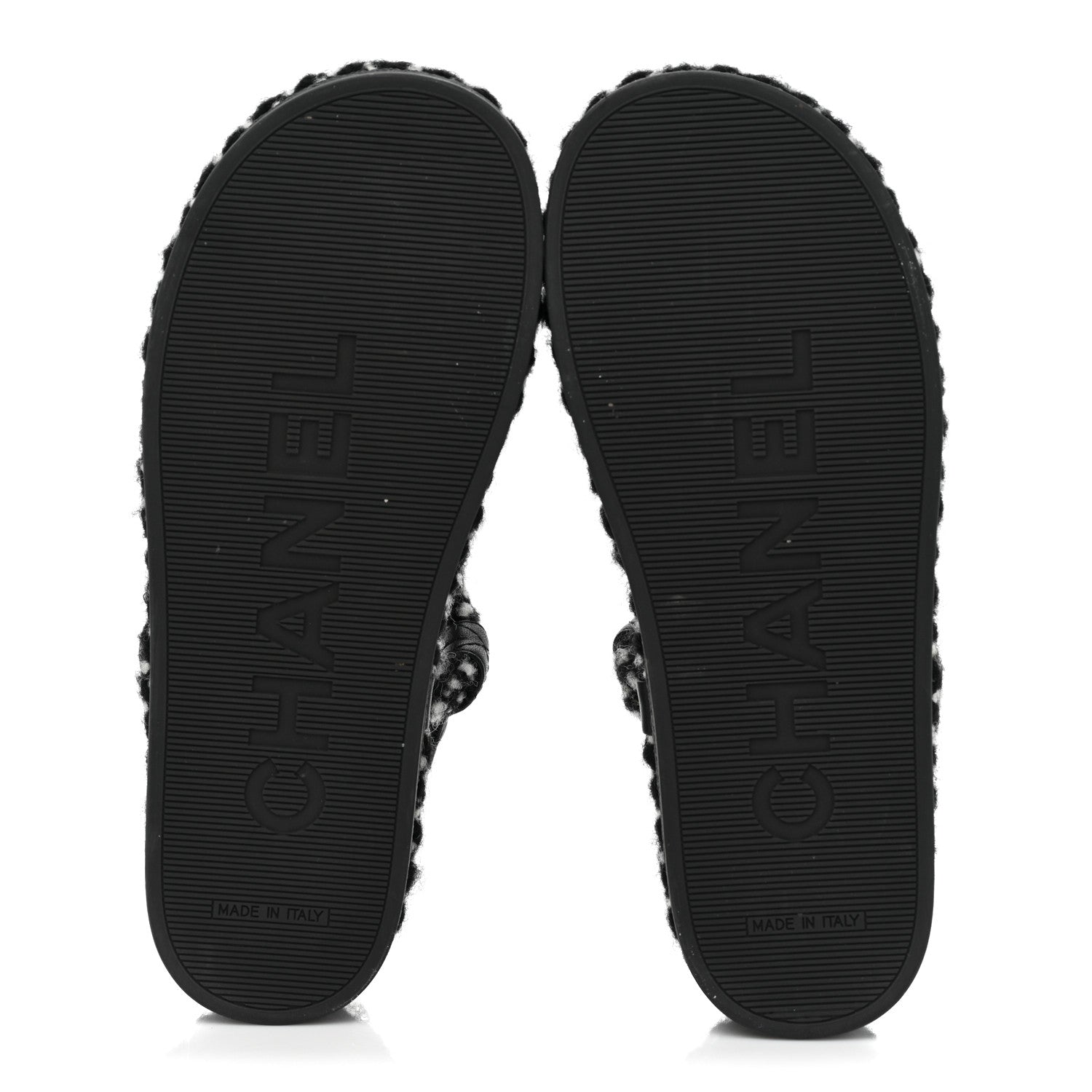 Chanel Cord Lambskin Quilted Logo Sandals 37 Black White 5 of 8