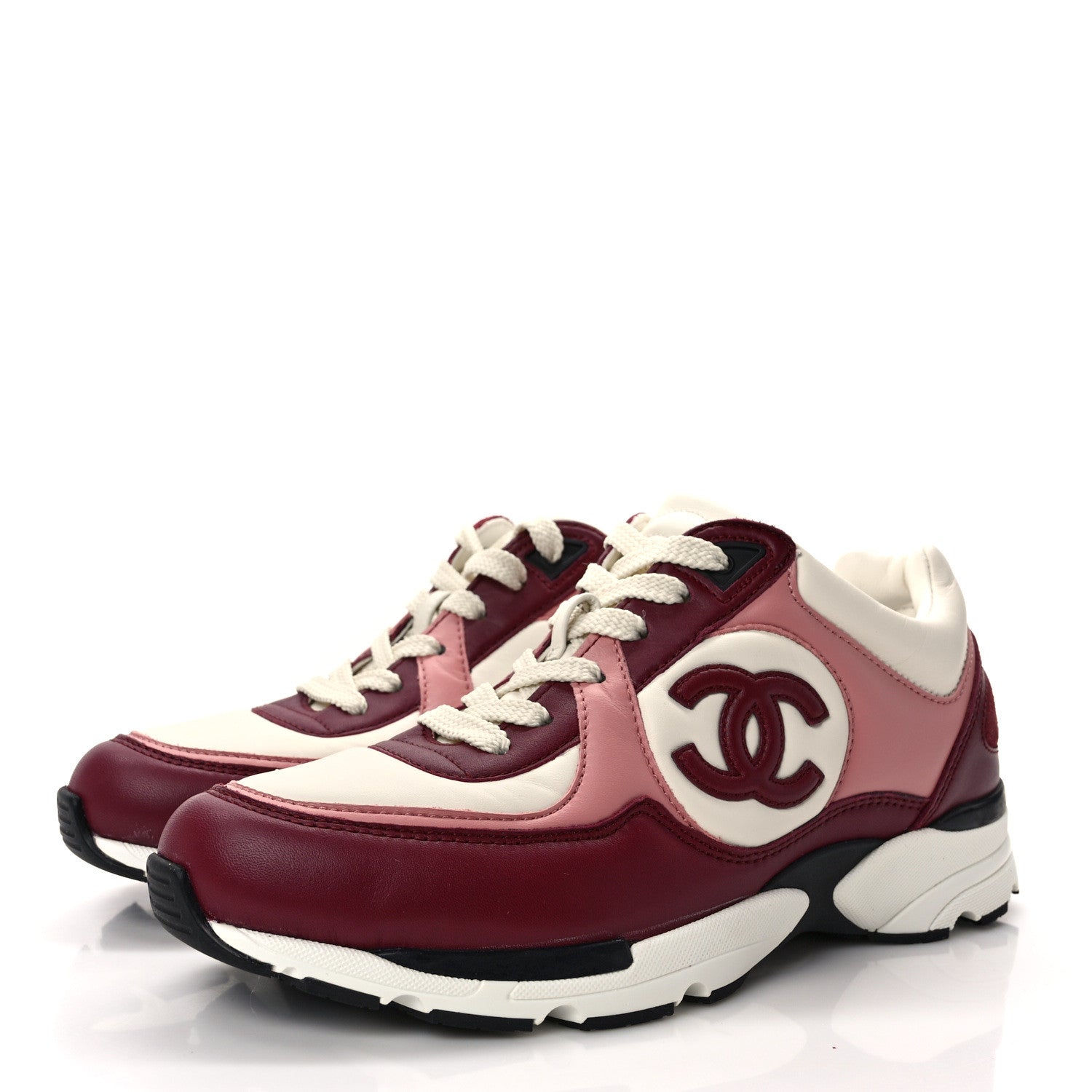 Chanel Calfskin CC Sneakers 36.5 Light Burgundy White Pink 3 of 9