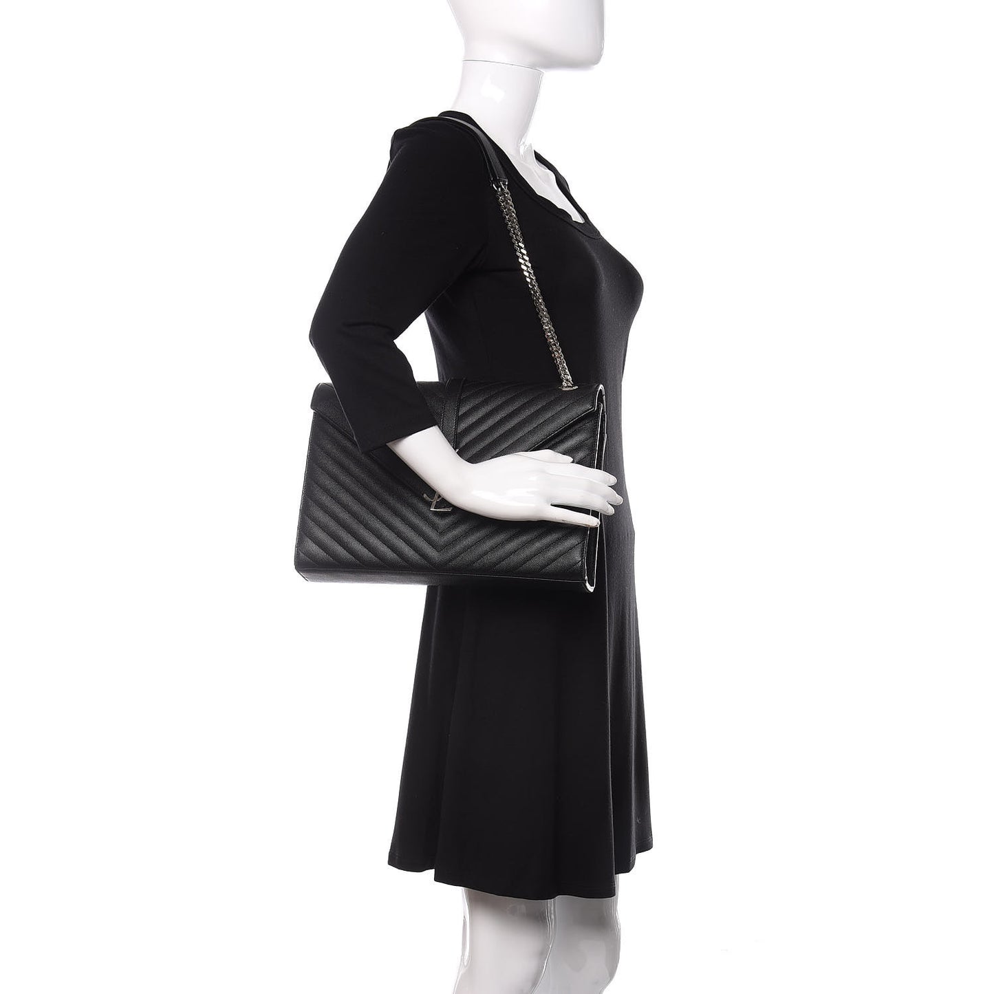 Grain De Poudre Matelasse Chevron Large Monogram Satchel Black