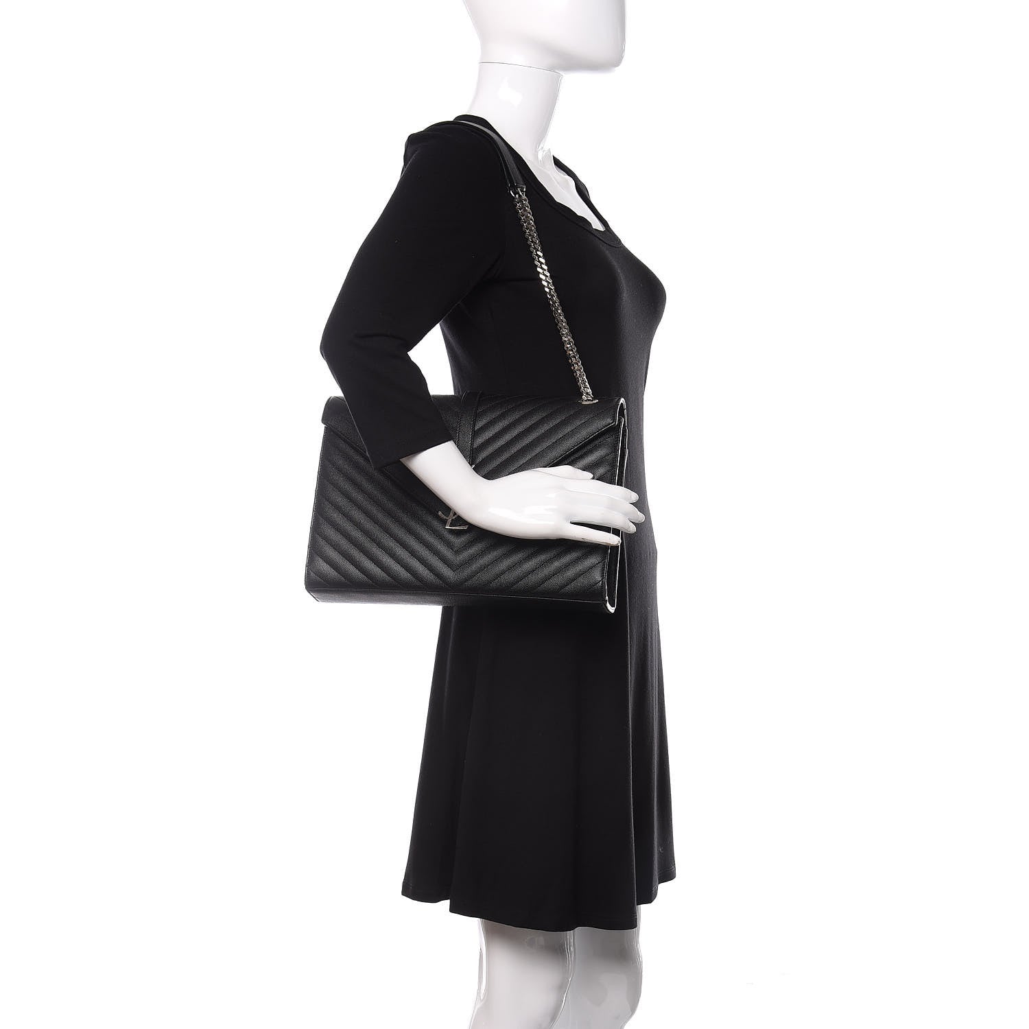 Saint Laurent Grain De Poudre Matelasse Chevron Large Monogram Satchel Black 2 of 9