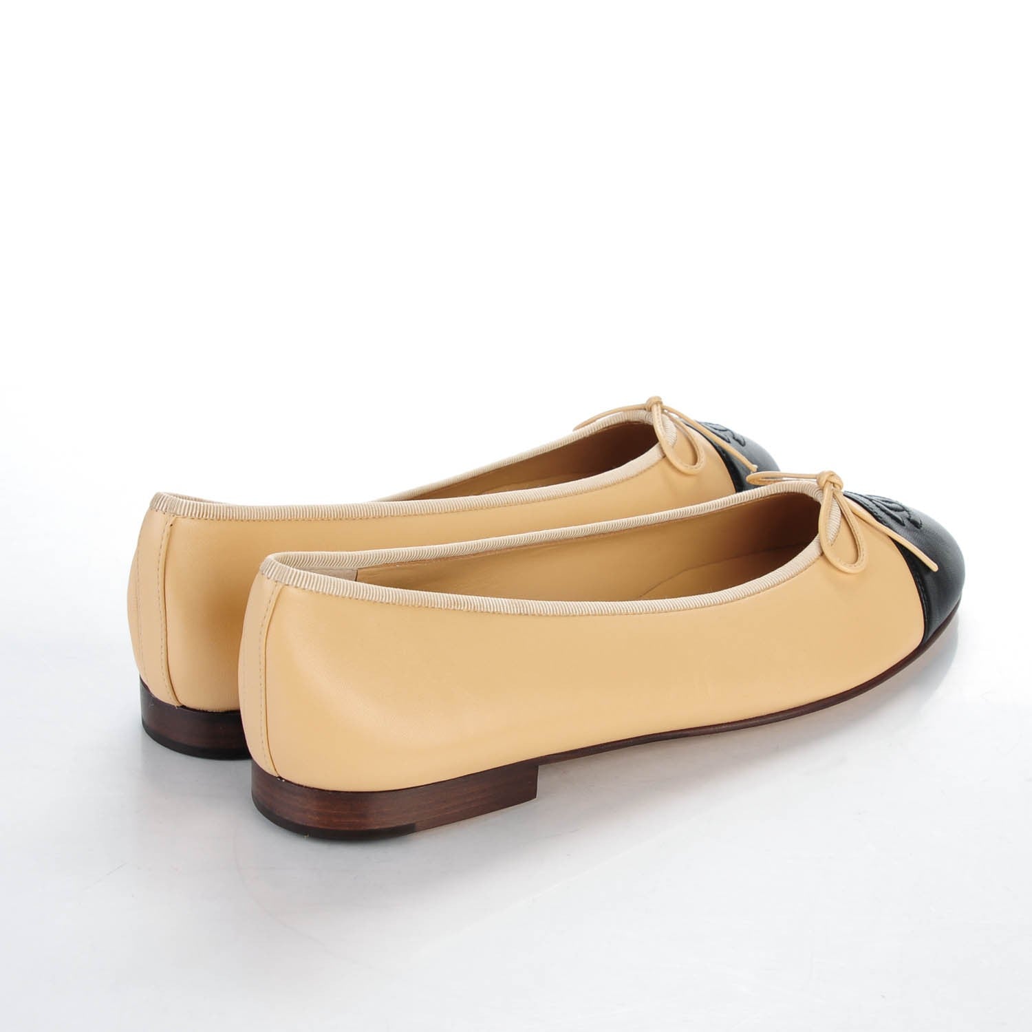 Chanel Lambskin Cap Toe CC Ballerina Flats 42 Beige Black 4 of 9
