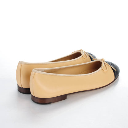 Chanel Lambskin Cap Toe CC Ballerina Flats 42 Beige Black 4 of 9