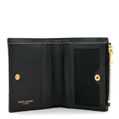 Saint Laurent Grain De Poudre Matelasse Chevron Monogram Zipped Card Case Black 5 of 6