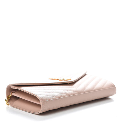 Saint Laurent Grain De Poudre Matelasse Chevron Monogram Chain Wallet Pale Pink 4 of 11