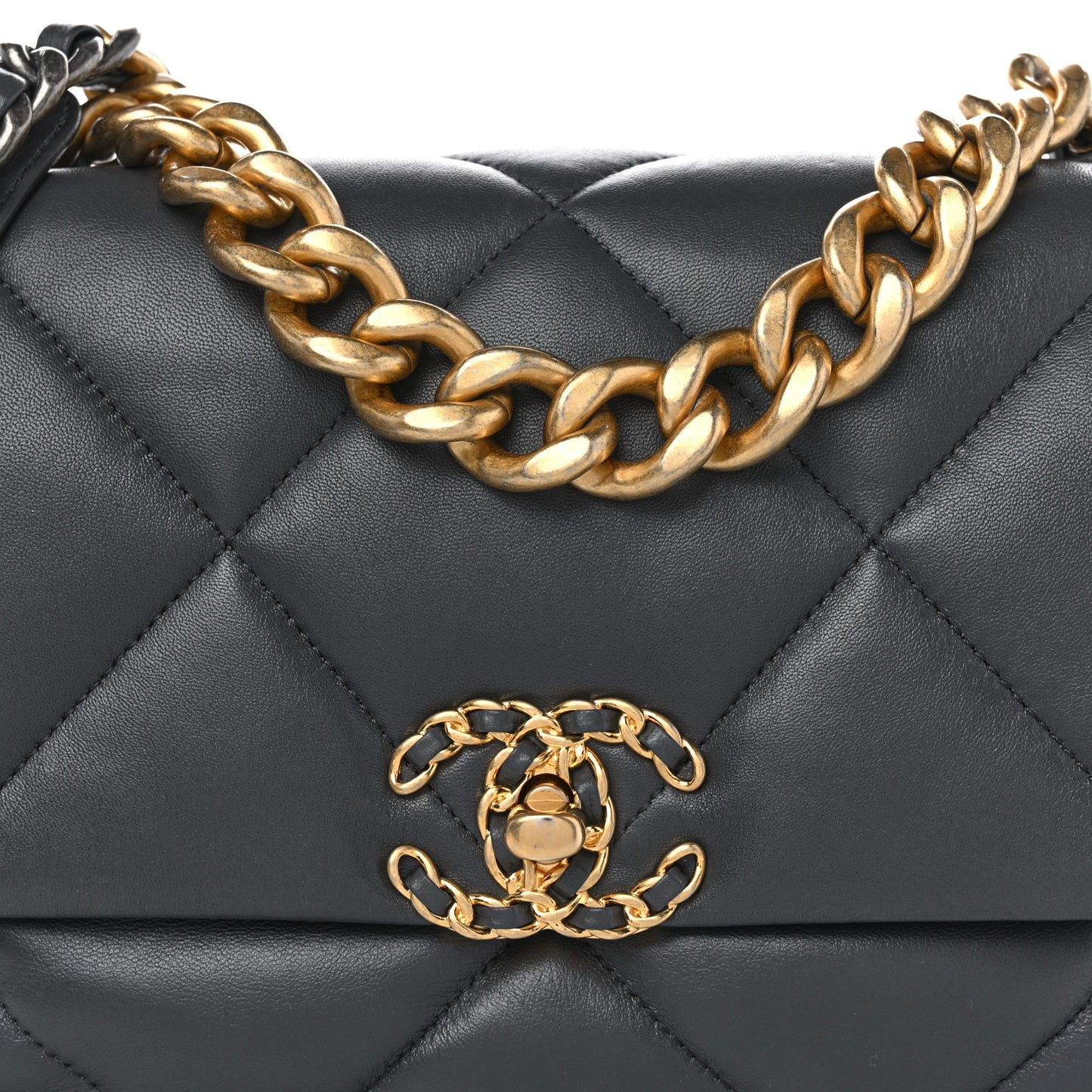Lambskin Quilted Large Chanel 19 Flap Dark Grey