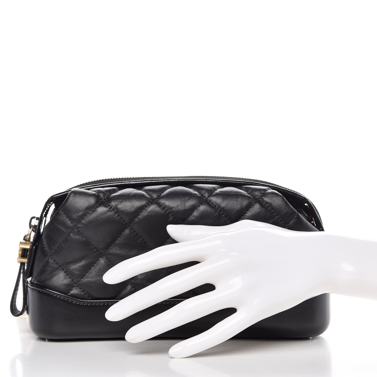 Aged Calfskin Quilted Gabrielle Cosmetic Case Black