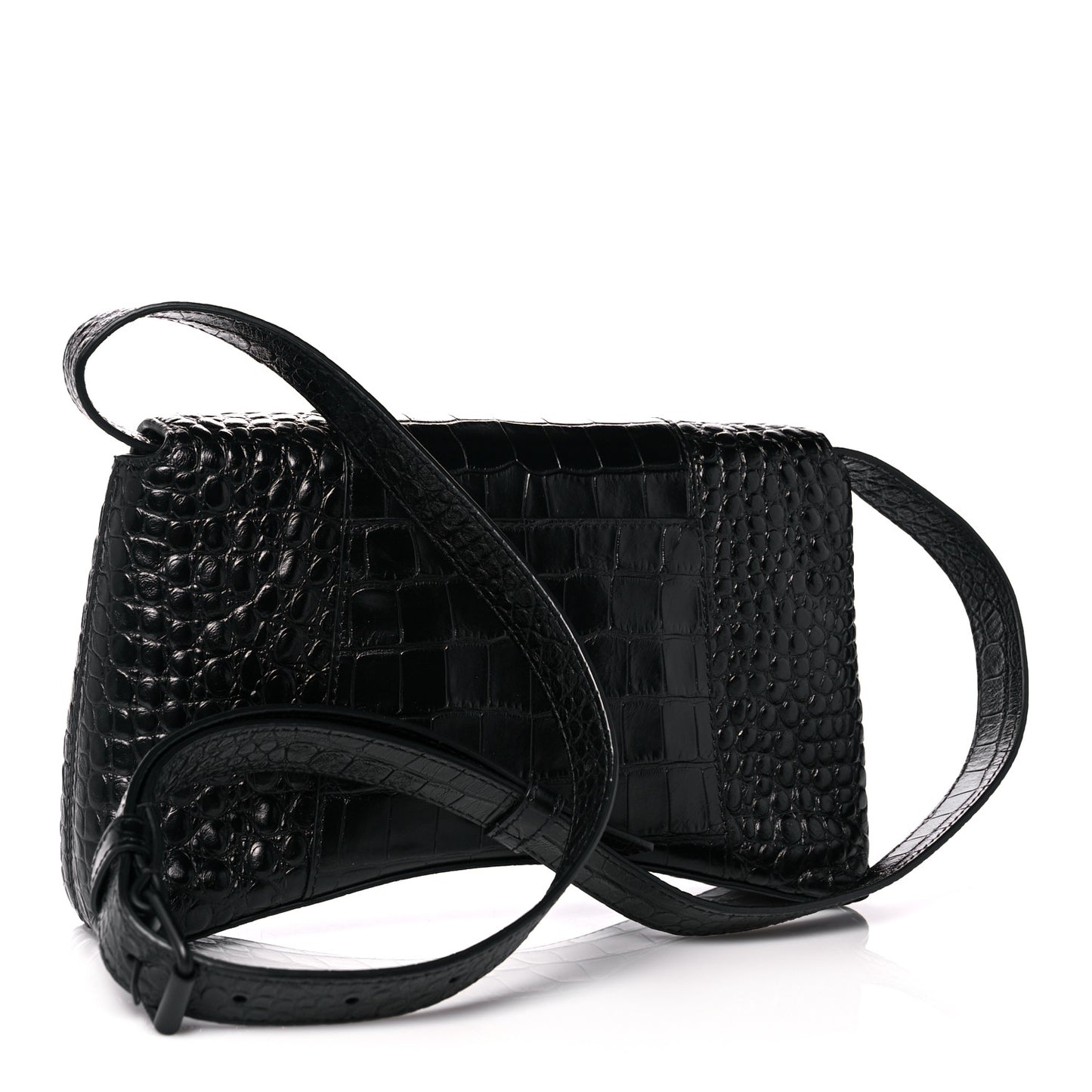 Extra Supple Calfskin Crocodile Embossed Monochrome XS Downtown Shoulder Bag Black