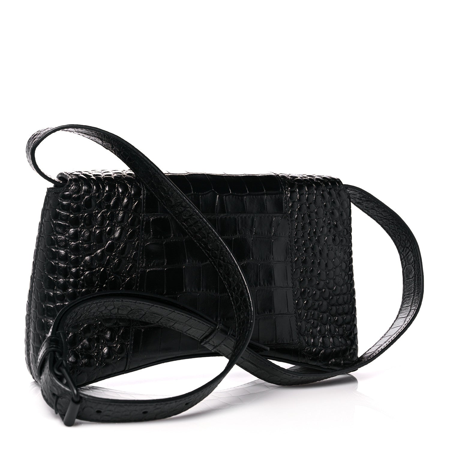 Balenciaga Extra Supple Calfskin Crocodile Embossed Monochrome XS Downtown Shoulder Bag Black 3 of 12
