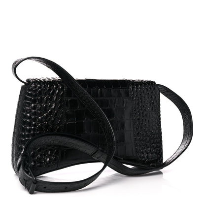 Balenciaga Extra Supple Calfskin Crocodile Embossed Monochrome XS Downtown Shoulder Bag Black 3 of 12