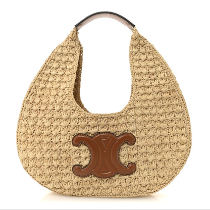 Celine Raffia Calfskin Triomphe Panier Hobo Bag Natural Tan 1 of 10