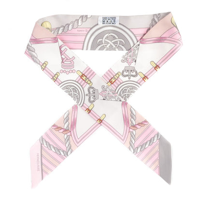 Hermes Silk Grande Tenue Twilly Scarf Rose Pale Gris Perle Blanc 1 of 6