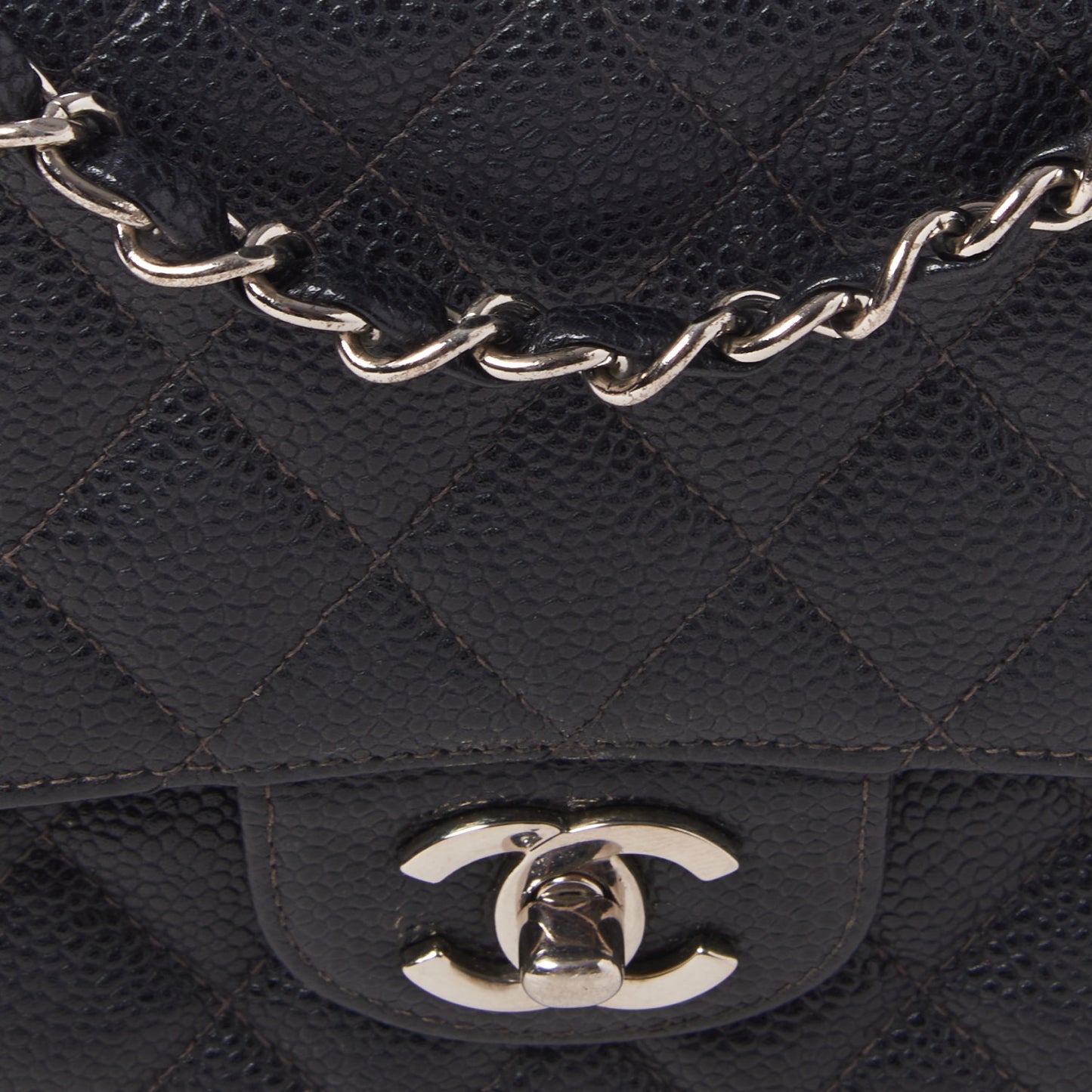Caviar Quilted Medium Double Flap Black