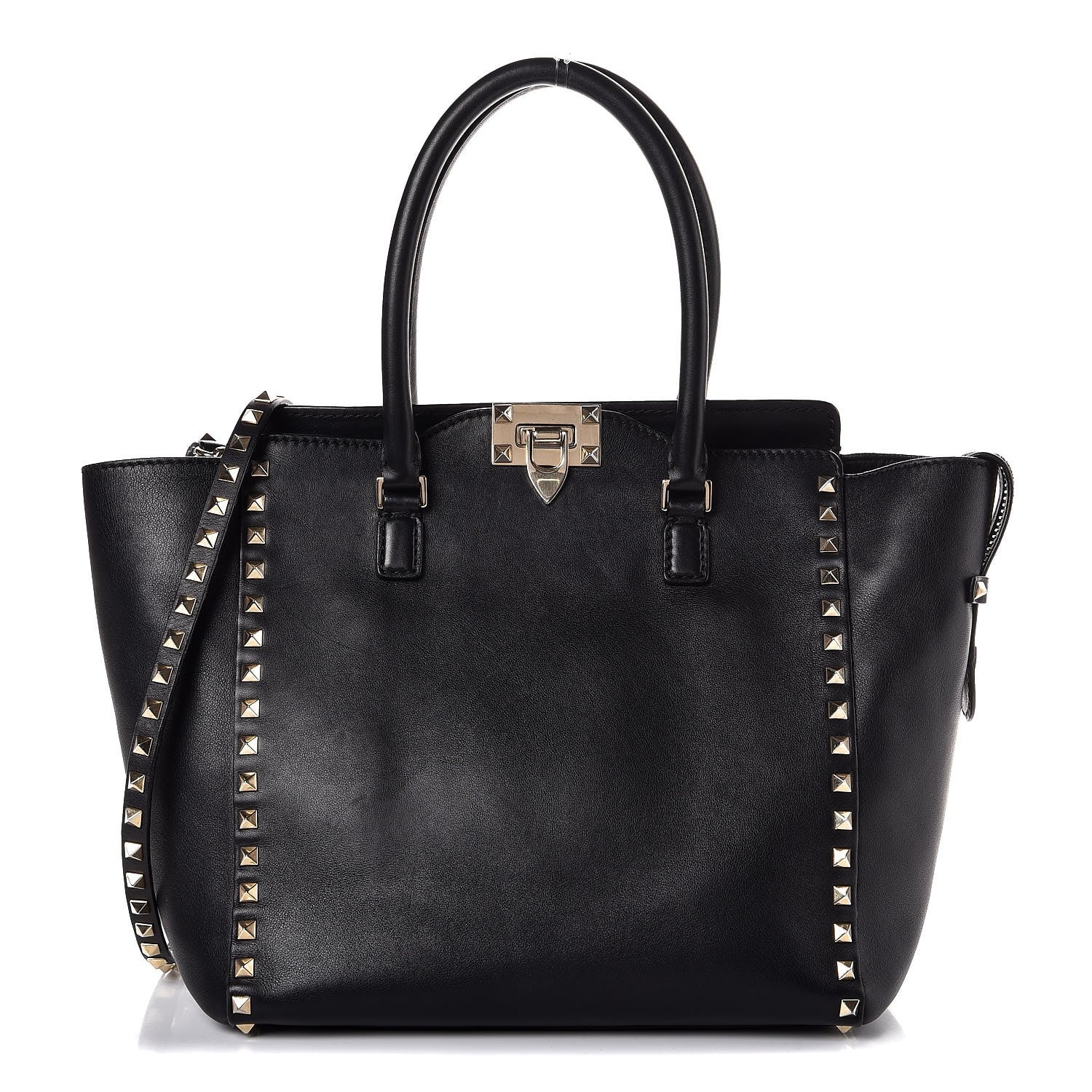 Valentino Garavani Vitello Rockstud Double Handle Tote Black 1 of 8