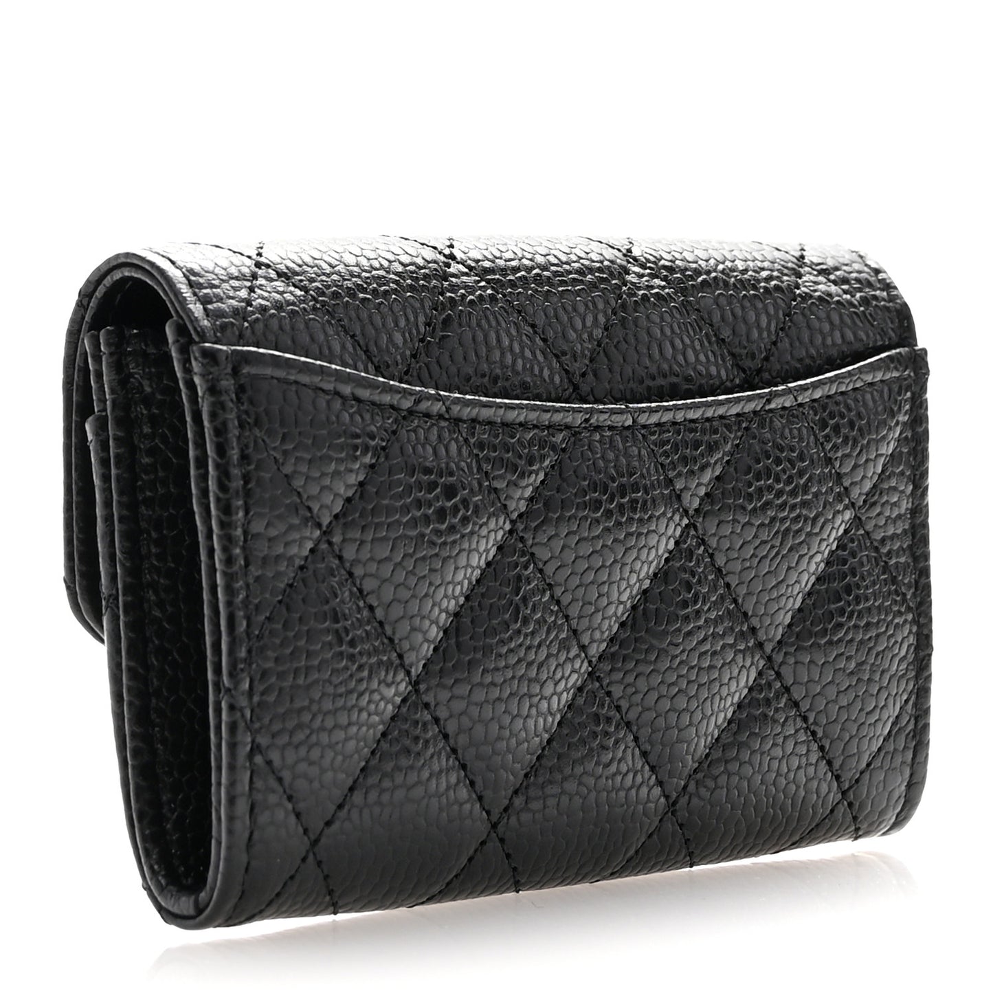 Caviar Quilted Flap Card Holder Wallet Black